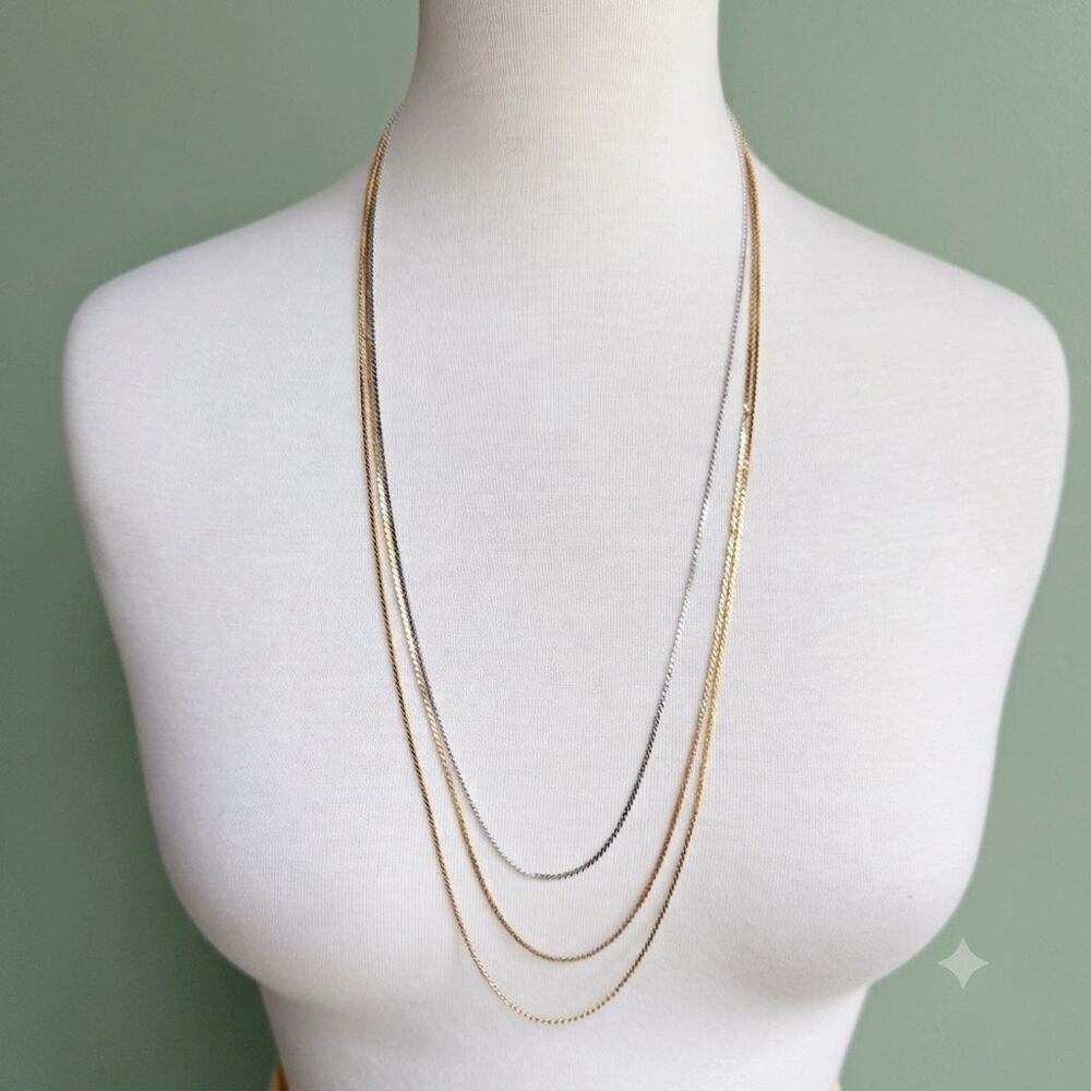 Vintage Trifari Multi-Strand Mixed Metals Minimalist Long Necklace